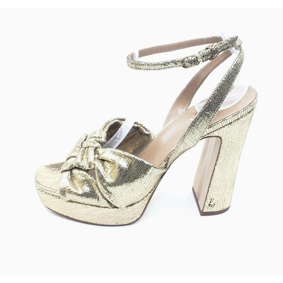 Sam Edelman Kristen Gold Leather Knotted Platform Block Heel Sandal Womens US 9 - Picture 1 of 7